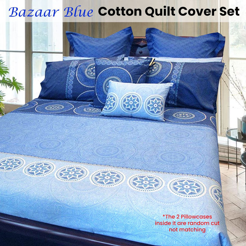 Hotel Living Bazaar Quilt Cover Set BLUE - Queen - NuSea