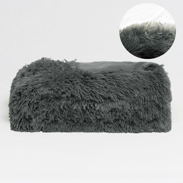 Hotel Living Long Hair Faux Fur Throw Rug Grey - NuSea