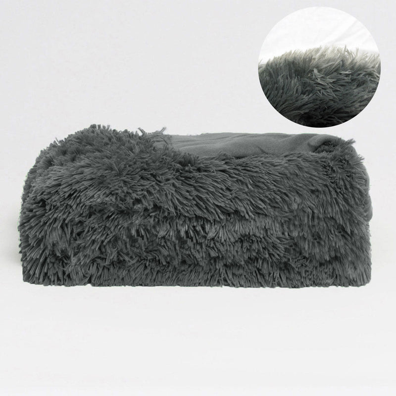Hotel Living Long Hair Faux Fur Throw Rug Grey - NuSea