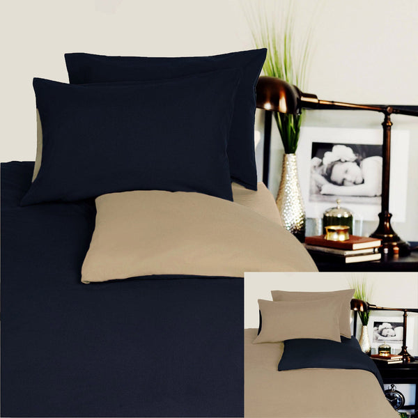 Hotel Living Reversible 100% Cotton JERSEY Quilt Cover Set Black / Latte - QUEEN - NuSea