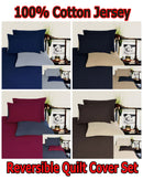Hotel Living Reversible 100% Cotton JERSEY Quilt Cover Set Chocolate / Linen - DOUBLE - NuSea