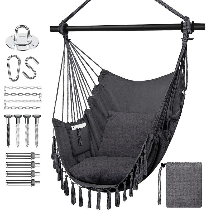 HYPERANGER Hammock Chair Hanging Rope Swing with 2 Cushions - NuSea