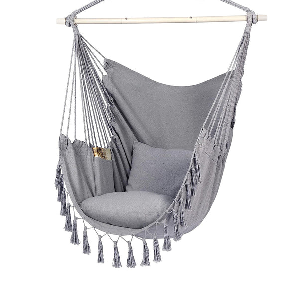HYPERANGER Hammock Chair Hanging Rope Swing with 2 Cushions - Grey - NuSea