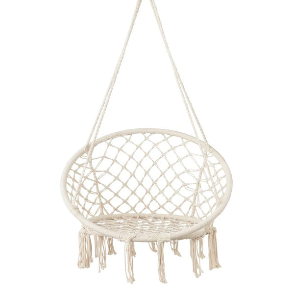 HYPERANGER Macrame Swing Chair Hanging Cotton Rope Hammock Chair - NuSea