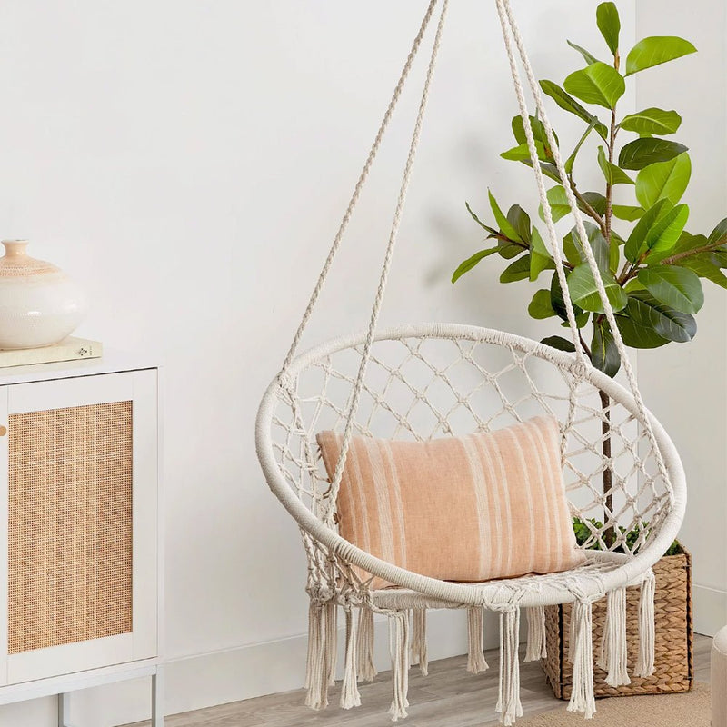 HYPERANGER Macrame Swing Chair Hanging Cotton Rope Hammock Chair - NuSea