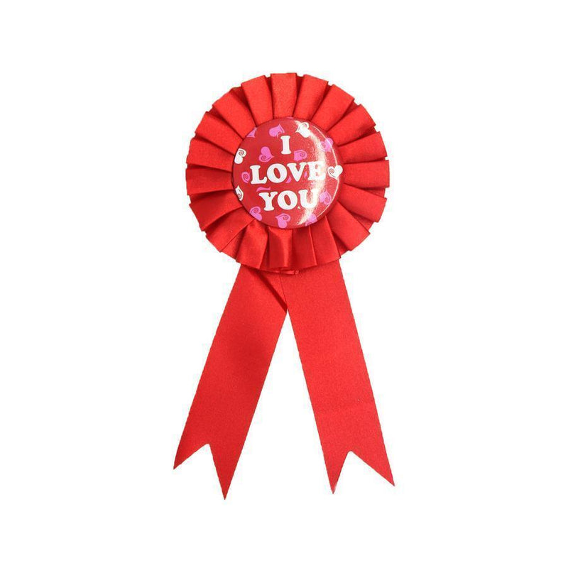 I Love You Ribbon Badge Award Fun Rosette Fancy Dress Party Romantic - Red - NuSea