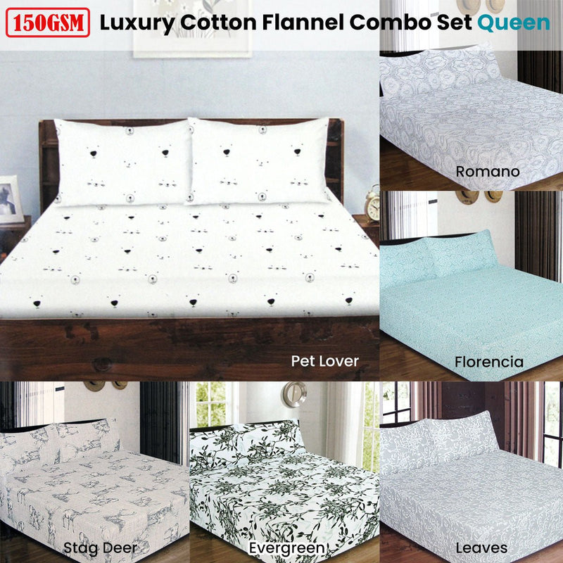 ICF Store Cotton Flannel Combo Fitted Sheet Set Queen Evergreen - NuSea