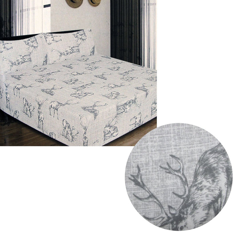 ICF Store Cotton Flannel Combo Fitted Sheet Set Queen Stag Deer - NuSea