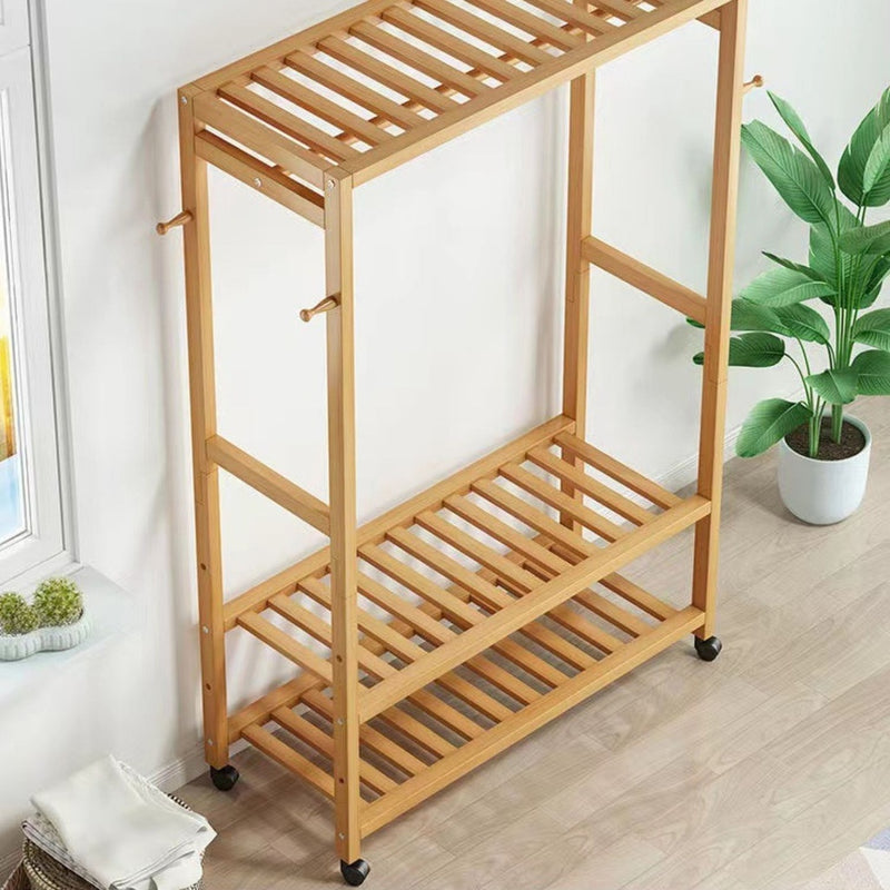 GOMINIMO Bamboo Wardrobe on Wheels, Free Standing Shelves Open Wardrobe 100cm