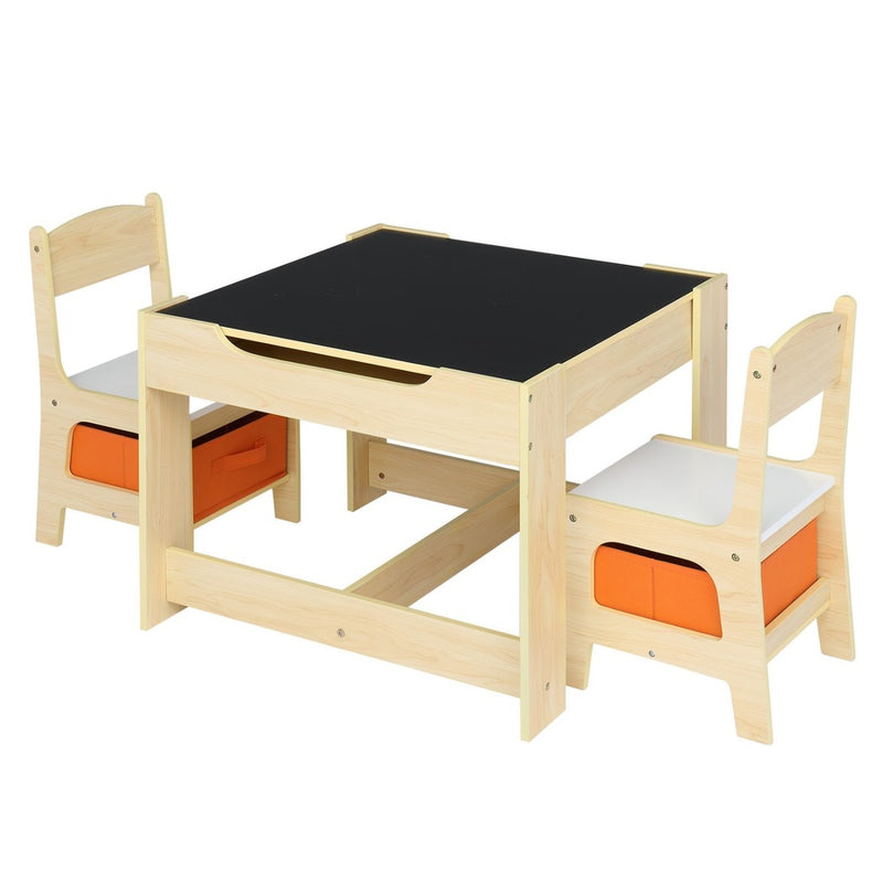 EKKIO 3PCS Kids Table and Chairs Set with Black Chalkboard (White) EK-KTCS-100-RHH