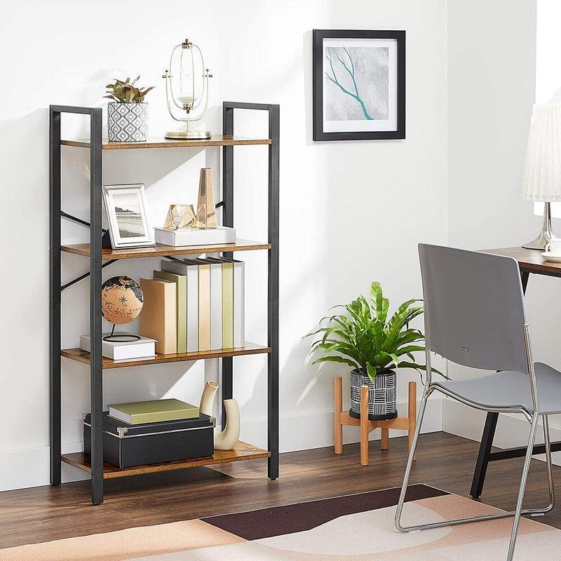 VASAGLE 4 Tier Bookshelf Rustic Brown and Black