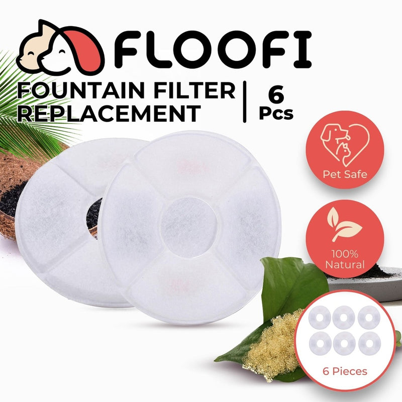 Floofi 2.4L Automatic Water Fountain Drinking Dispenser Replacement Filter 6 Piece