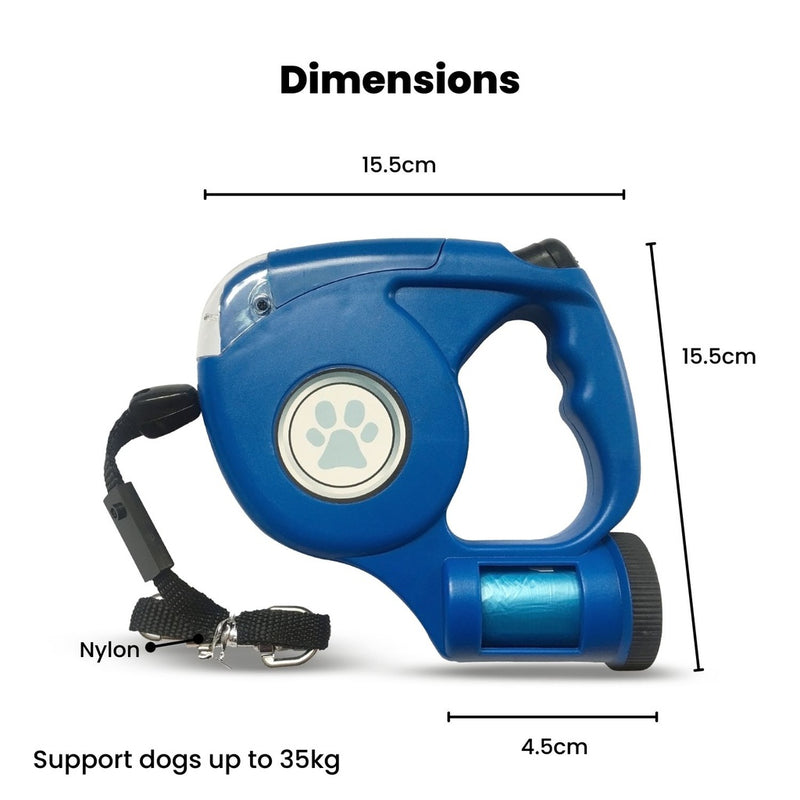 Floofi 3 in 1 Waste Bag LED Leash with Poop Bags Dispenser Blue