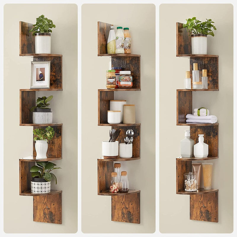 VASAGLE 5-Tier Floating Corner Bookshelf Rustic Brown LBC72BX