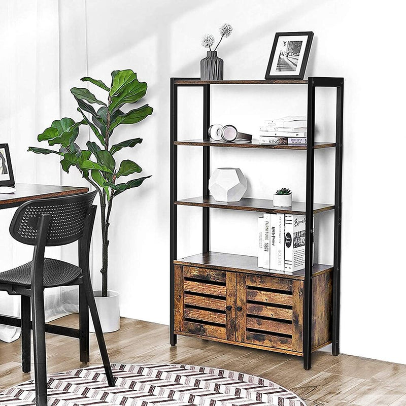 VASAGLE 4 Tier Bookshelf with Louvred Doors