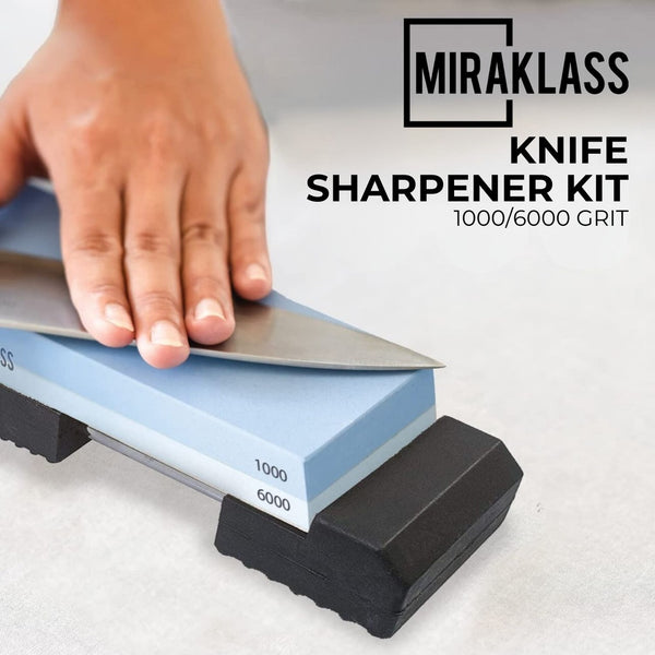 Miraklass Stone Knife Sharpener Dual Whetstone Waterstone Set (1000/6000) Grit