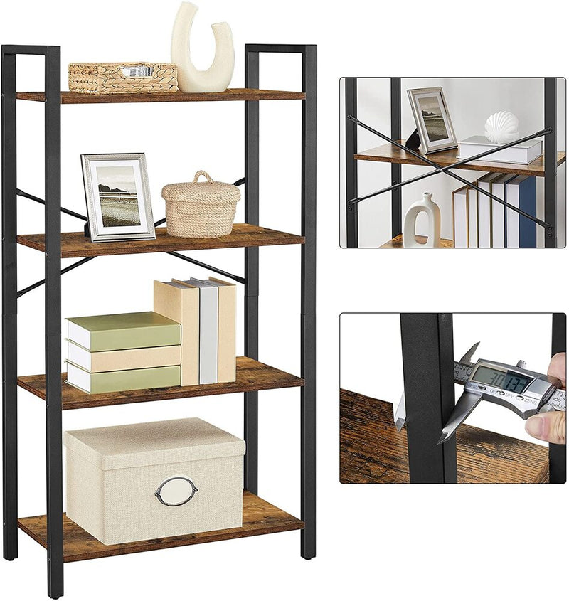 VASAGLE 4 Tier Bookshelf Rustic Brown and Black