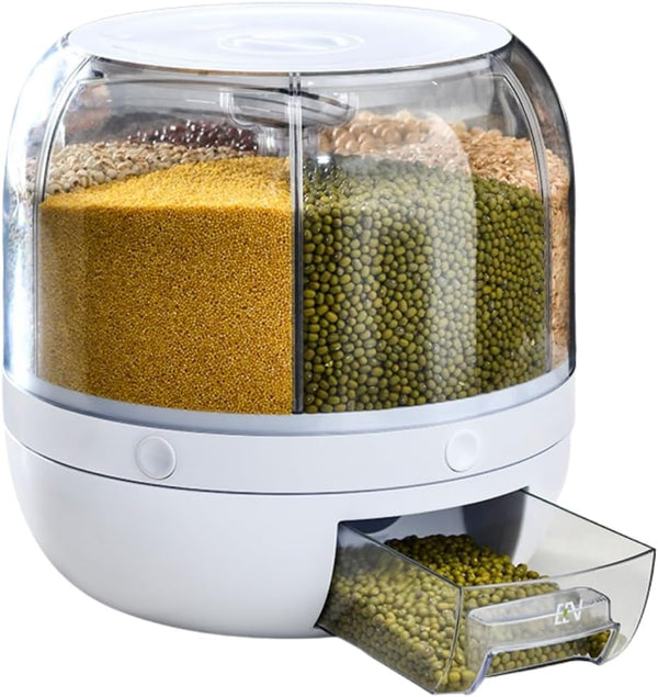 GOMINIMO 6 in 1 Rotating 360° Grain Dispenser with Lid White