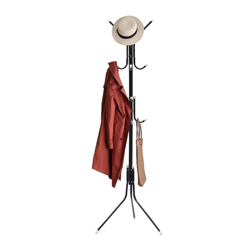 EKKIO 12 Hook Metal Coat Rack Stand with 3-Tier Hat Hanger Black