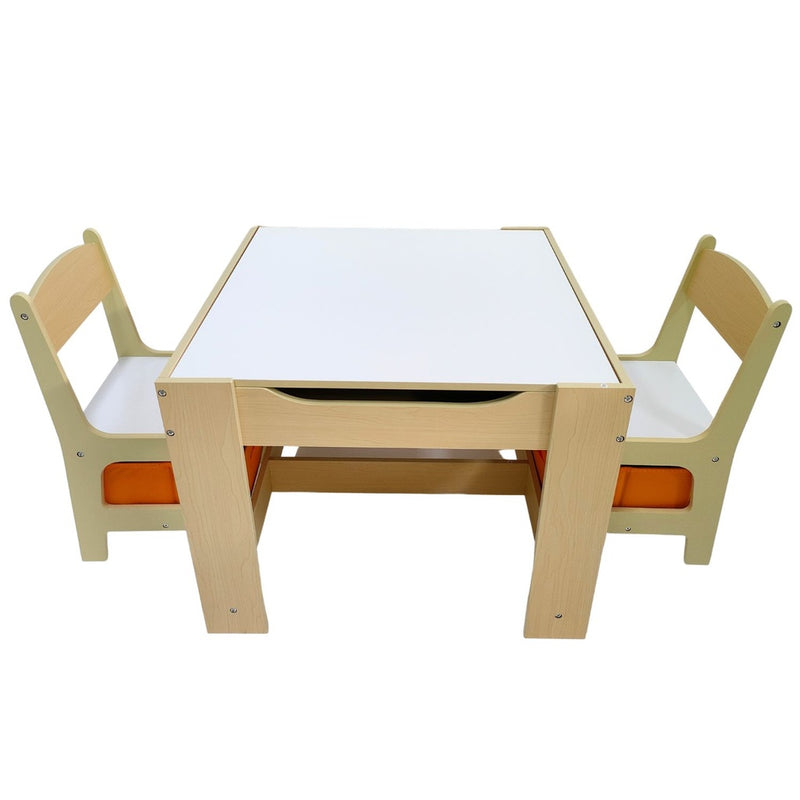 EKKIO 3PCS Kids Table and Chairs Set with Black Chalkboard (White) EK-KTCS-100-RHH