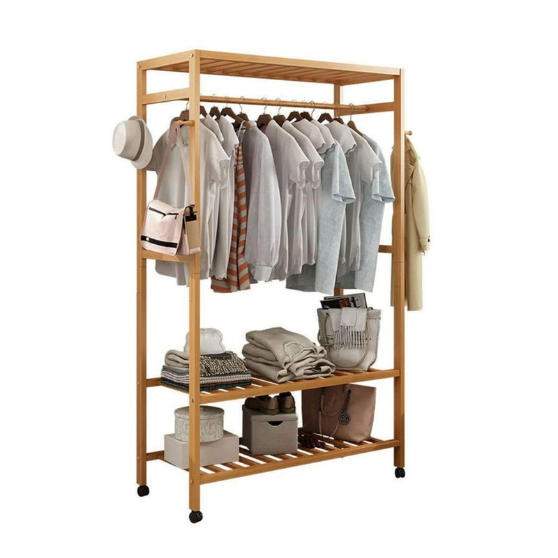 GOMINIMO Bamboo Wardrobe on Wheels, Free Standing Shelves Open Wardrobe 100cm