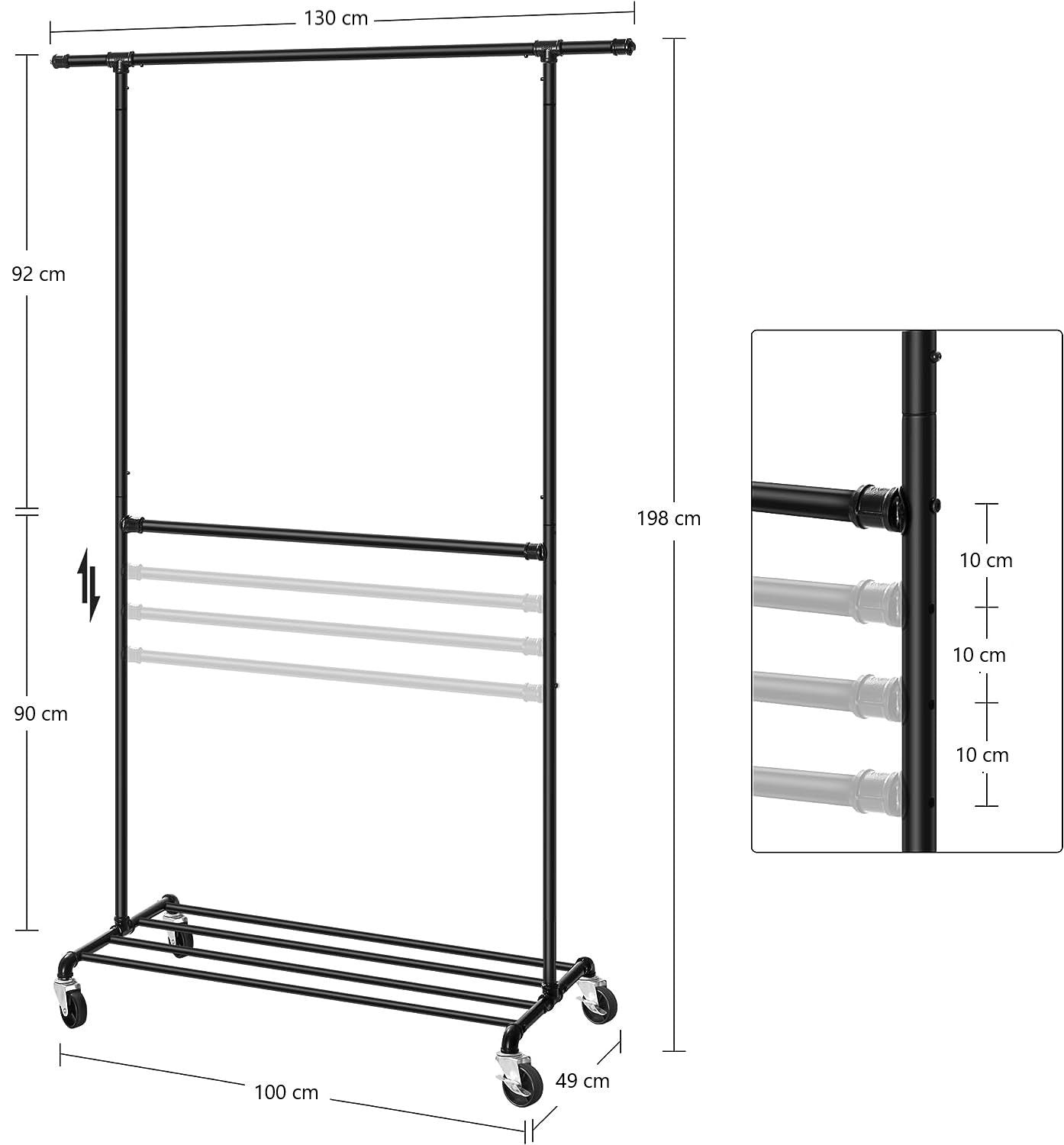 Industrial Clothing Rack Wheels Double Rod - NuSea
