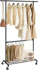 Industrial Clothing Rack Wheels Double Rod - NuSea