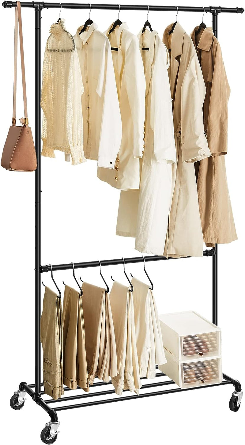 Industrial Clothing Rack Wheels Double Rod - NuSea