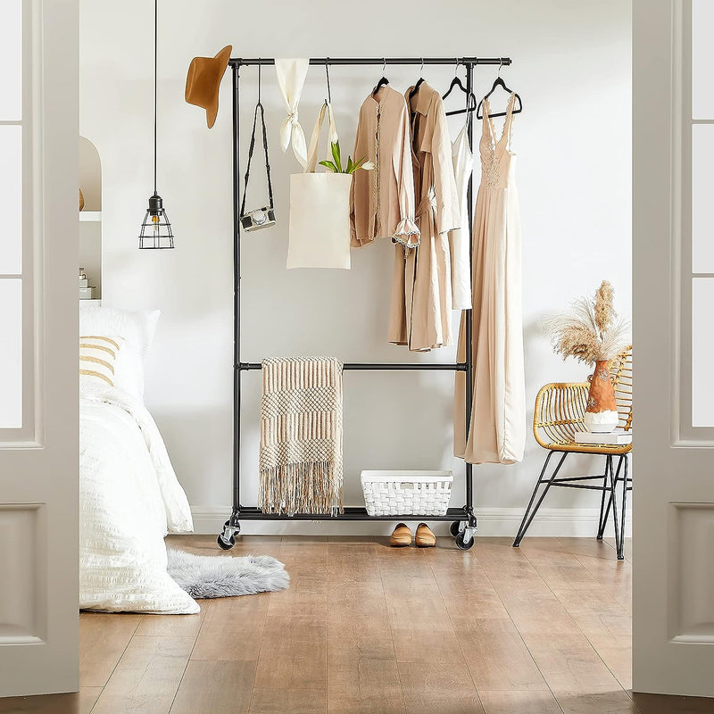 Industrial Clothing Rack Wheels Double Rod - NuSea