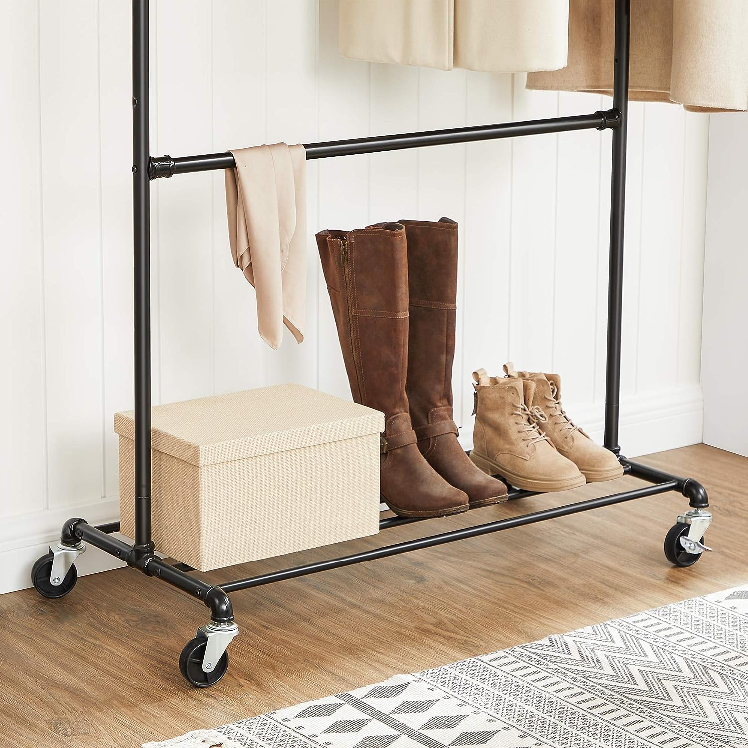 Industrial Clothing Rack Wheels Double Rod - NuSea