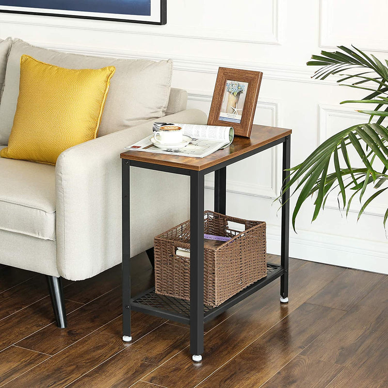 Industrial Side Table 2 - Tier With Mesh and Metal Frame Rustic Brown - NuSea