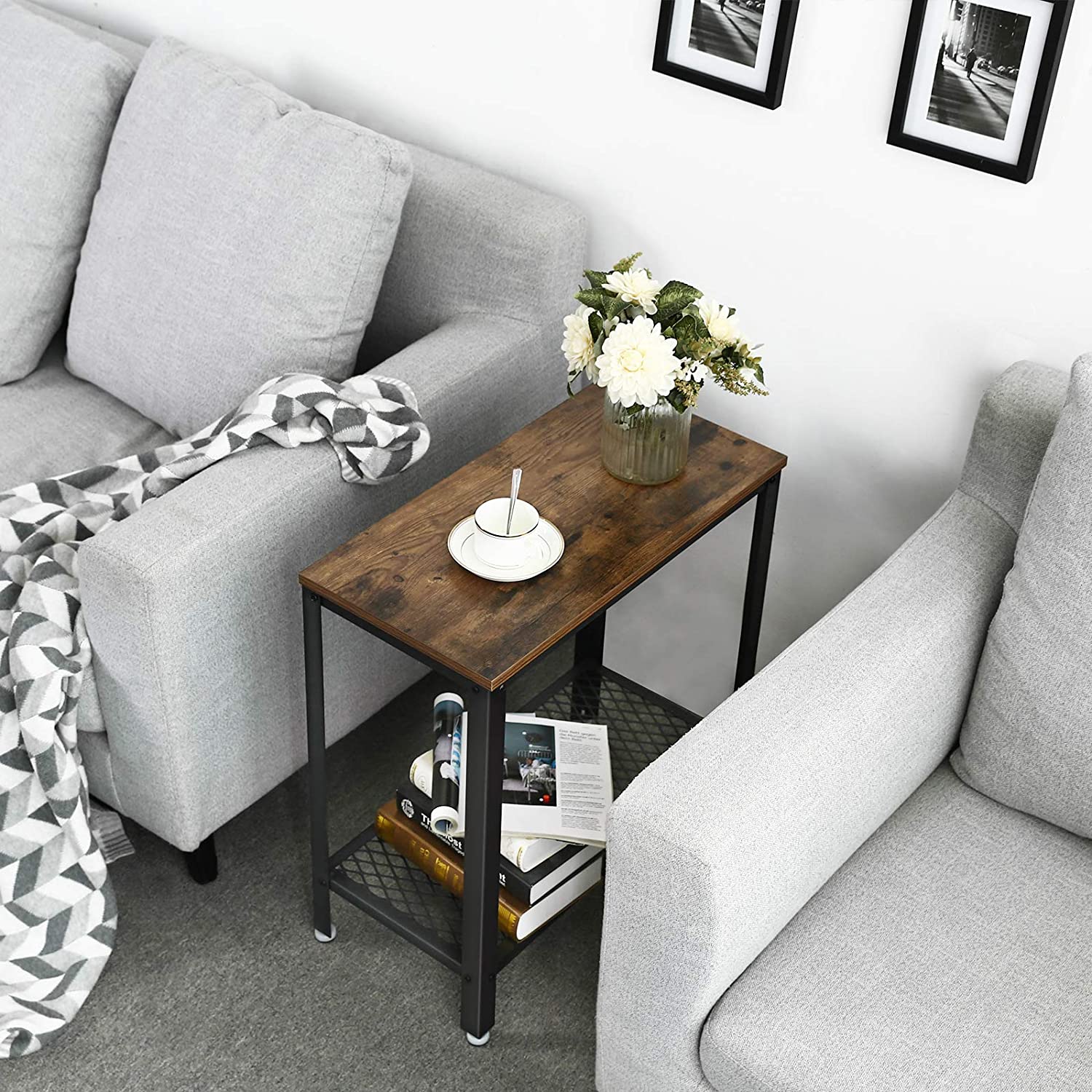 Industrial Side Table 2 - Tier With Mesh and Metal Frame Rustic Brown - NuSea