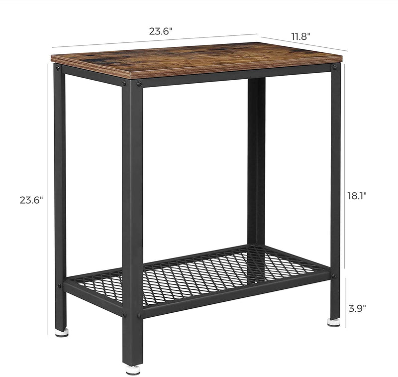 Industrial Side Table 2 - Tier With Mesh and Metal Frame Rustic Brown - NuSea