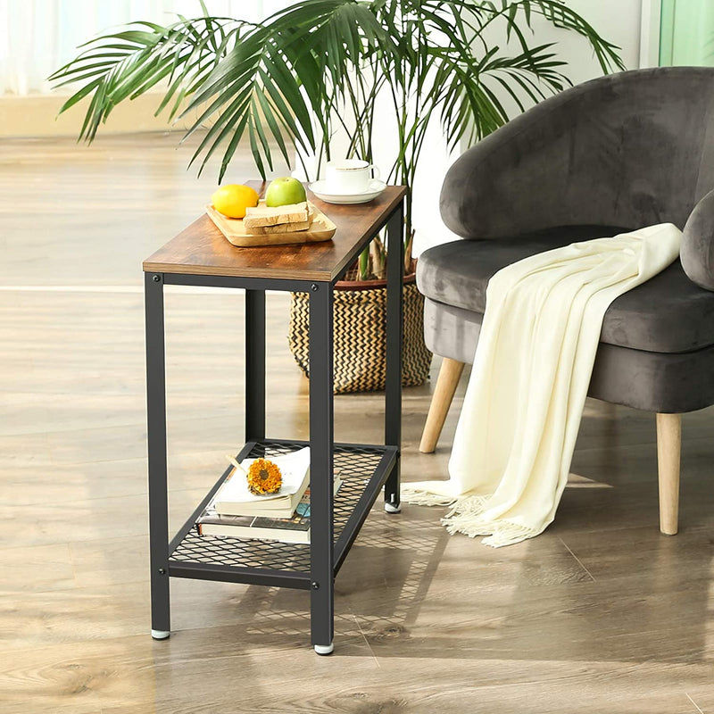 Industrial Side Table 2 - Tier With Mesh and Metal Frame Rustic Brown - NuSea