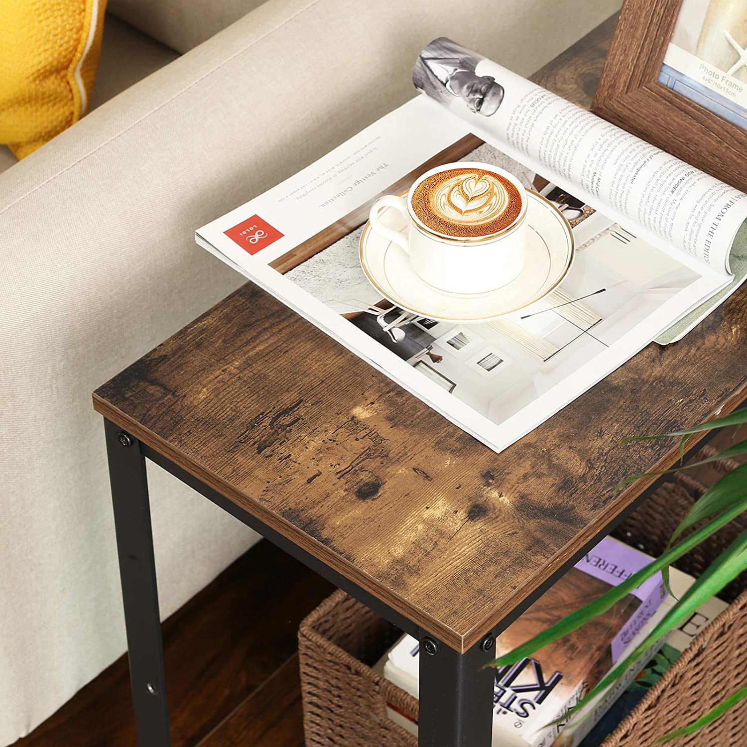 Industrial Side Table 2 - Tier With Mesh and Metal Frame Rustic Brown - NuSea