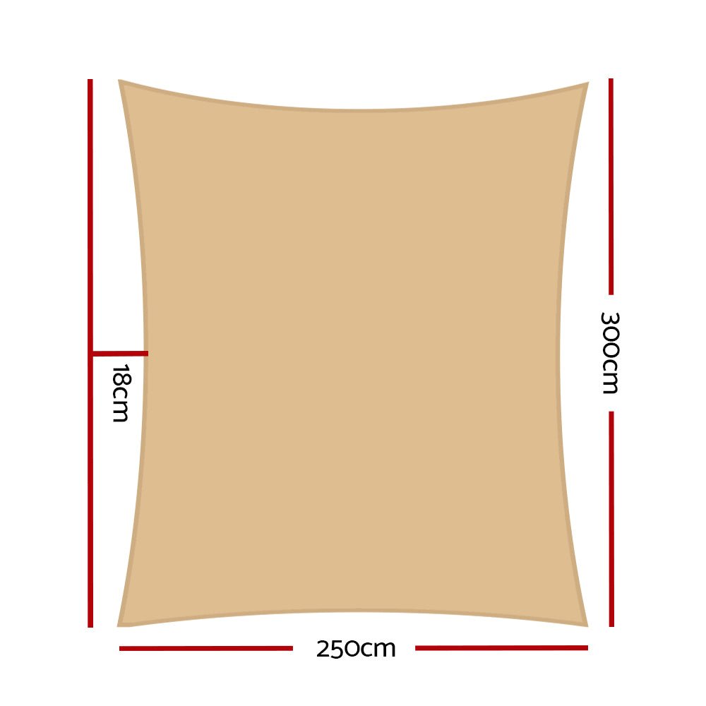 Instahut Shade Sail 2.5x3m Rectangle 280GSM 98% Sand Shade Cloth - NuSea