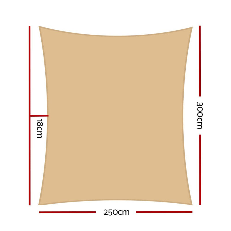 Instahut Shade Sail 2.5x3m Rectangle 280GSM 98% Sand Shade Cloth - NuSea