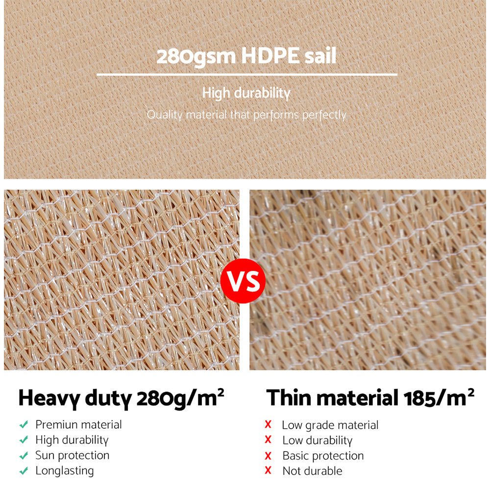 Instahut Shade Sail 2.5x3m Rectangle 280GSM 98% Sand Shade Cloth - NuSea