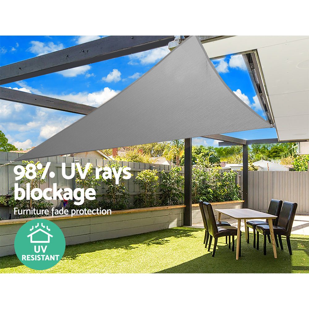 Instahut Shade Sail 5x5x5m Triangle 280GSM 98% Grey Shade Cloth - NuSea