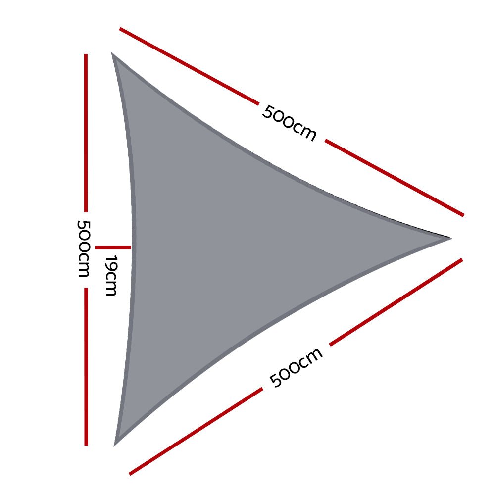 Instahut Shade Sail 5x5x5m Triangle 280GSM 98% Grey Shade Cloth - NuSea