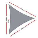Instahut Shade Sail 5x5x5m Triangle 280GSM 98% Grey Shade Cloth - NuSea
