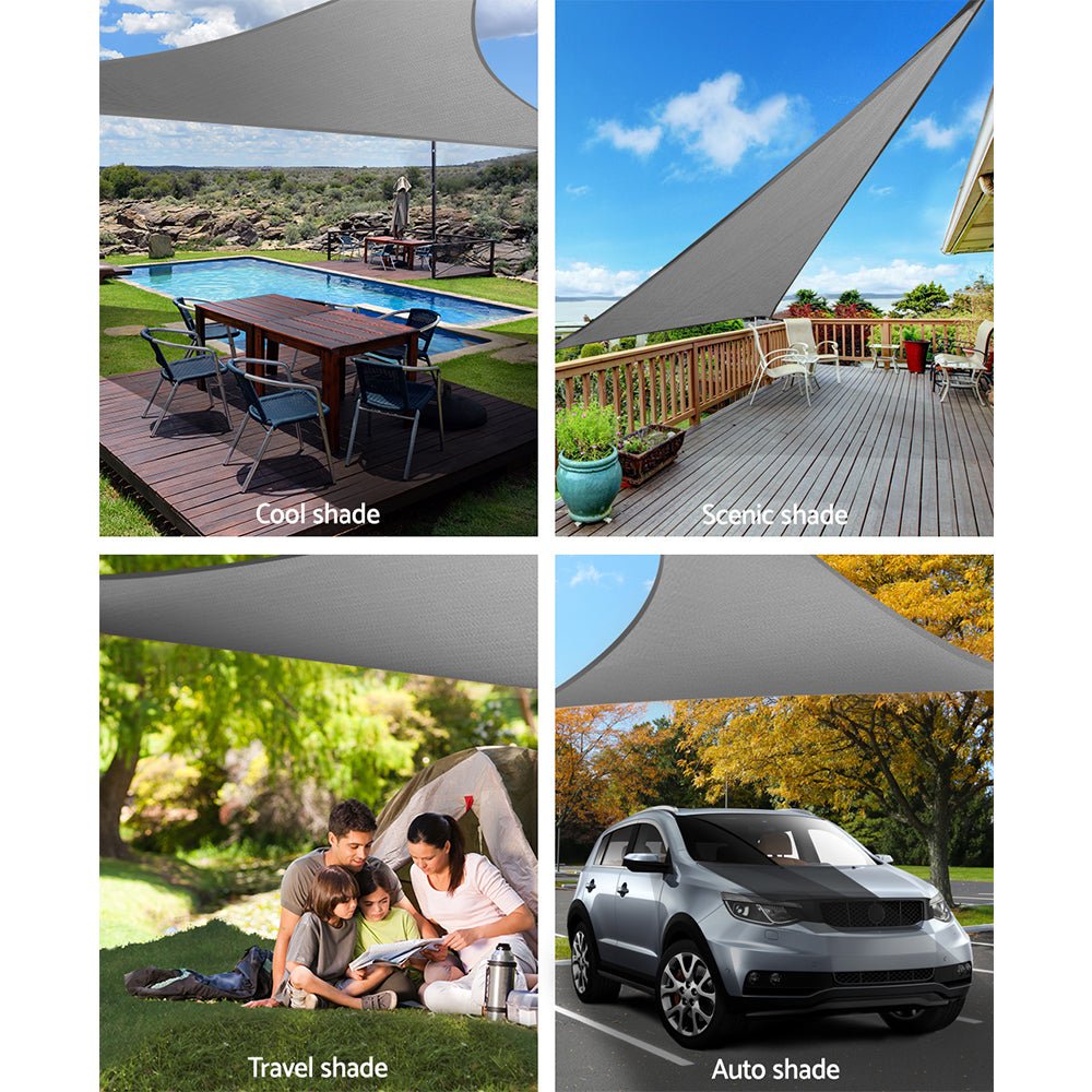 Instahut Shade Sail 5x5x5m Triangle 280GSM 98% Grey Shade Cloth - NuSea