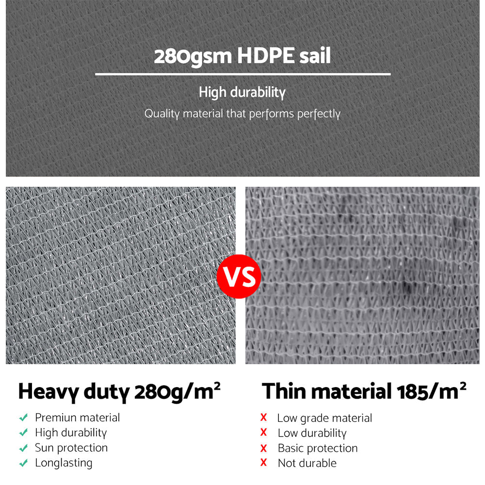 Instahut Shade Sail 5x5x5m Triangle 280GSM 98% Grey Shade Cloth - NuSea