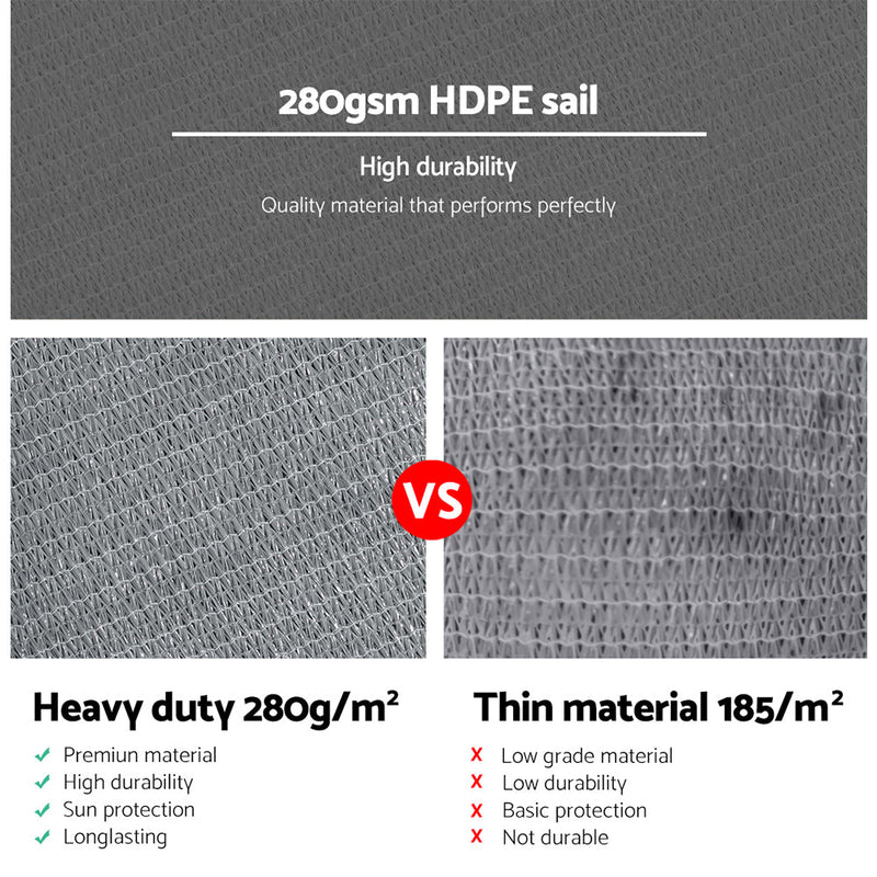 Instahut Shade Sail 5x5x5m Triangle 280GSM 98% Grey Shade Cloth - NuSea