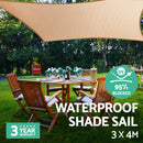 Instahut Waterproof Shade Sail 3x4m Rectangle Sand 95% Shade Cloth - NuSea