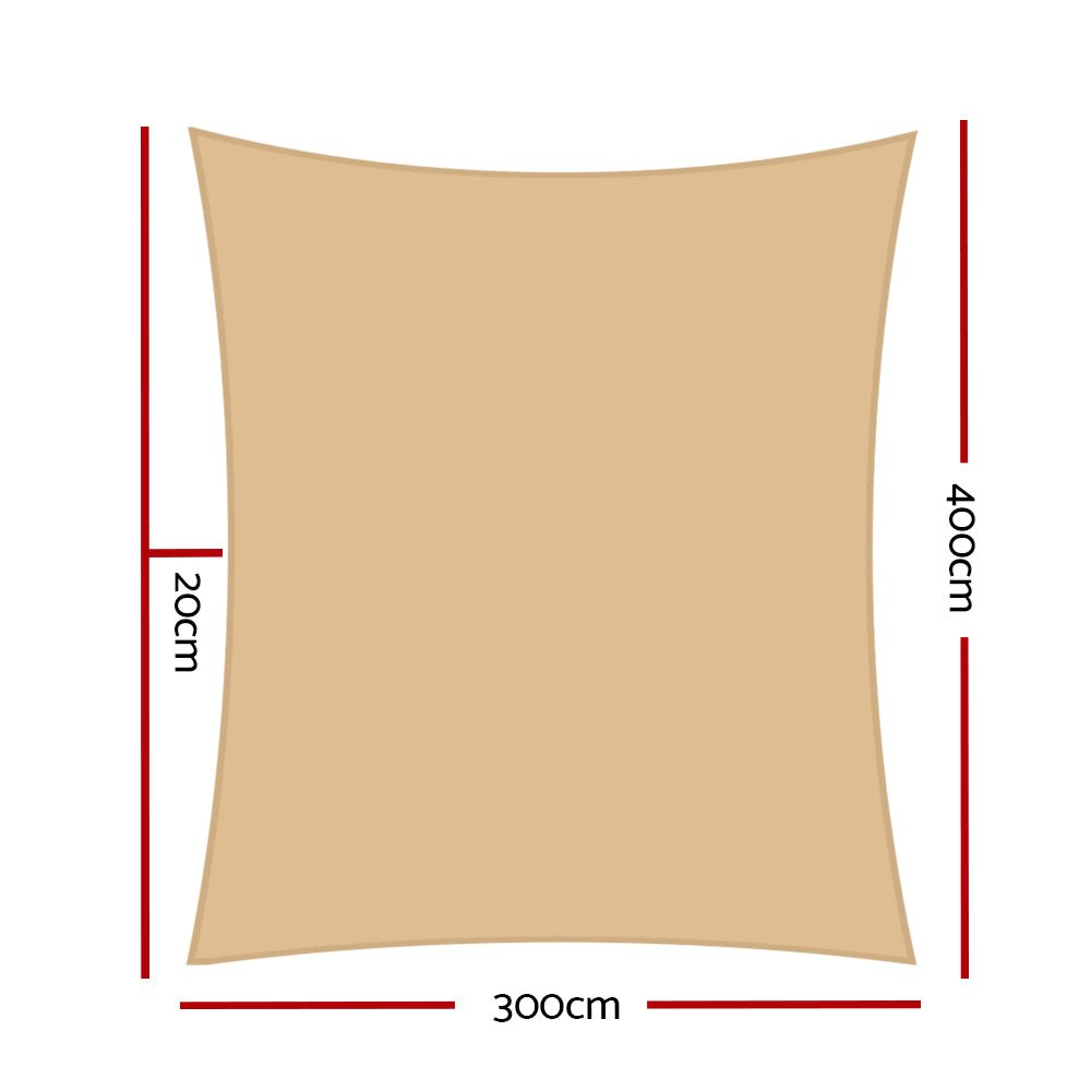 Instahut Waterproof Shade Sail 3x4m Rectangle Sand 95% Shade Cloth - NuSea