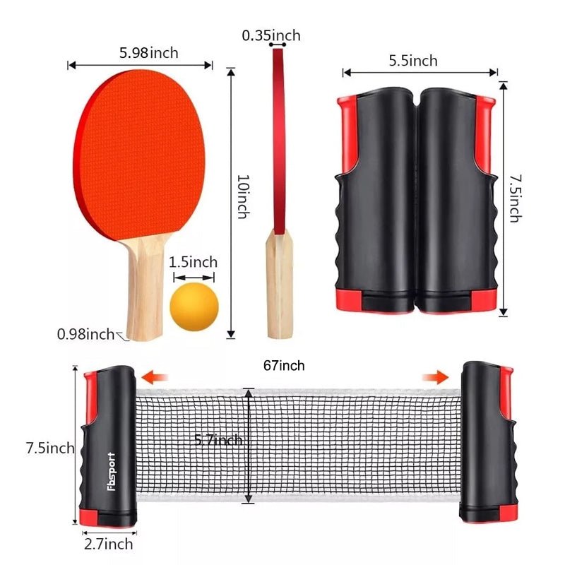 Instant Table Tennis Kit Ping Pong Set Retractable Net Rack + 2 Bats + 3 Balls - NuSea