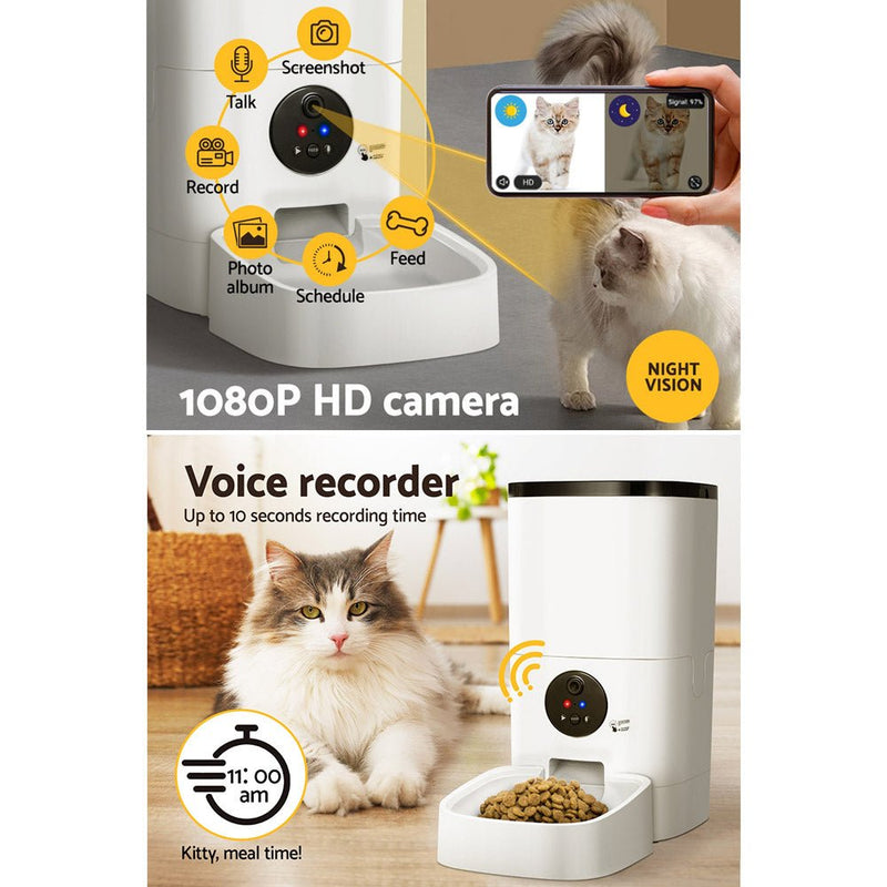 i.Pet Automatic Pet Feeder 6L Wifi Camera Dog Cat Smart Food Dispenser Timer - NuSea