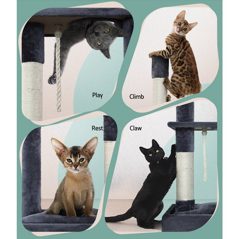 i.Pet Cat Tree 102cm Scratching Post Tower Scratcher Condo House Board Grey - NuSea