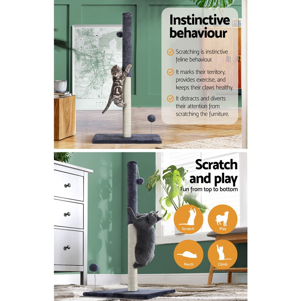 i.Pet Cat Tree 105cm Scratching Post Scratcher Tower Condo House Hanging toys Grey - NuSea